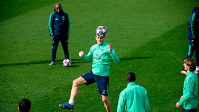 Gareth Bale in training ahead of the Manchester City game. AFP