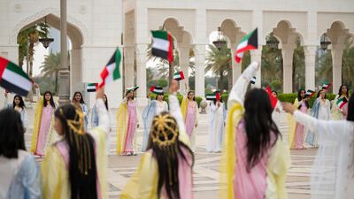 Schoolchildren participate in the state visit reception hosted for Sheikh Meshal. Omar Askar / UAE Presidential Court