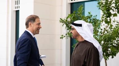 President Sheikh Mohamed with Denis Manturov. Ryan Carter / UAE Presidential Court