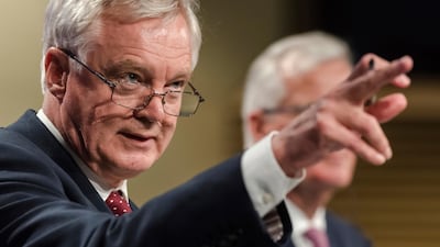 Britain's chief Brexit negotiator David Davis addressing the media on July 20, 2017 after a week of negotiations at EU headquarters in Brussels. Geert Vanden Wijngaert / AP