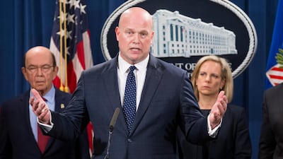 Acting attorney general Matthew Whitaker announces law enforcement action related to Huawei. EPA