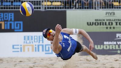 Alexander Brouwer of Netherlands in action at the FIVB Beach Volleyball World Tour in Xiamen, China. Kevin Lee / Getty Images