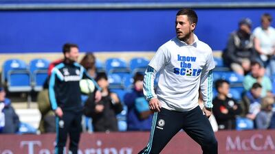 Chelsea's Eden Hazard warms up before they defeated QPR on Sunday in the Premier League. Ben Stansall / AFP / April 12, 2015