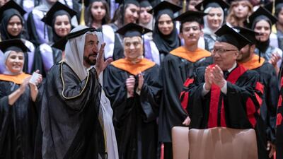 Sheikh Dr Sultan bin Muhammad Al Qasimi, Ruler of Sharjah and president of the American University of Sharjah, attends a graduation ceremony on Saturday. Wam
