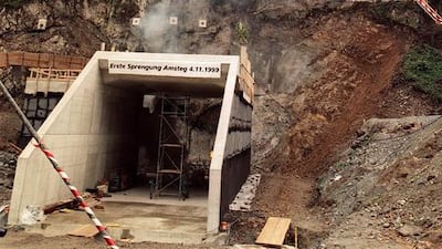 The first blasting operation for the Gotthard Base Tunnel, the New Railway Link through the Alps in Silenen, Switzerland, in 1999. Sigi Tischler / EPA