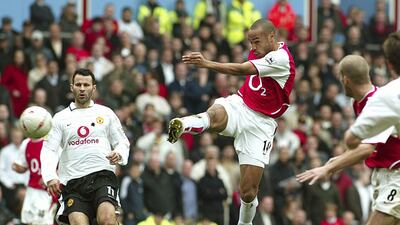 Arsenal's Thierry Henry shoots for goal against Manchester United in the 2004 FA Cup semi-final. AP