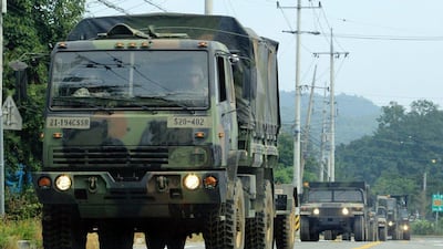US military vehicles in the South Korean border town of Paju on Friday amid heightened tensions between the two Koreas. Kim Chul-Soo / EPA