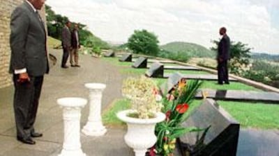 The Zimbabwe president Robert Mugabe at the Heroes Acre Memorial in Harare on the 20th anniversary of independence nine years ago.
