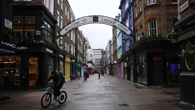 A deserted Carnaby Street in London, England during the third lockdown. The government is set to unveil its roadmap out of lockdown next week. EPA