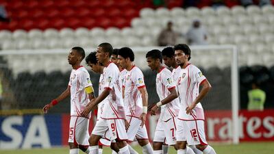 AbuDhabi, United Arab Emirates- October,23, 2013: UAE U-17 team walks off the pitch following thier loss to Slovakia during the FIFA U-17 World Cup 2013 at Mohammed Bin Zayed Stadium in Abu Dhabi. ( Satish Kumar / The National ) For Sports