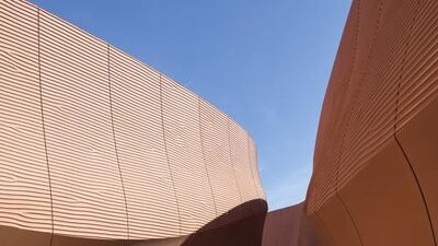 Giant walls of the UAE pavilion create a canyon-like path for visitors. Courtesy National Media Council