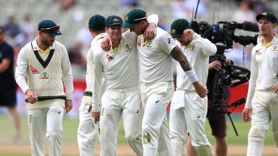 Steve Smith celebrates after Australia beat England by 251 runs at Edgbaston on Monday. Mike Egerton / PA Wire