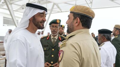 Sheikh Mohammed bin Zayed awards a member of the UAE Armed Forces with a Medal of Bravery for his service in Yemen. Rashed Al Mansoori / Crown Prince Court - Abu Dhabi. Rashed Al Mansoori / Crown Prince Court - Abu Dhabi.