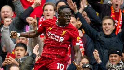 Liverpool's Sadio Mane celebrates after scoring his team's second goal at Anfield. EPA