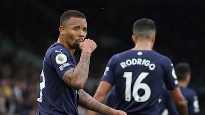Gabriel Jesus celebrates scoring the third. Reuters