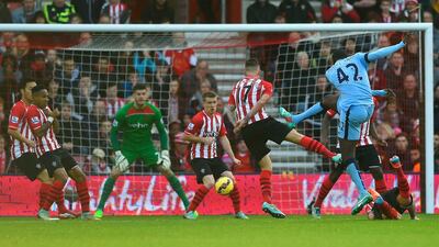 Yaya Toure, right, scores Manchester City’s first goal during their 3-0 win over Southampton on Sunday. Mike Hewitt / Getty Images