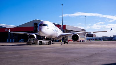 An Airbus A350 on the tarmac at Sydney international airport, Australia