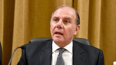 Lebanon's new central bank governor Karim Souaid speaks during a handover ceremony in Beirut on Friday. EPA