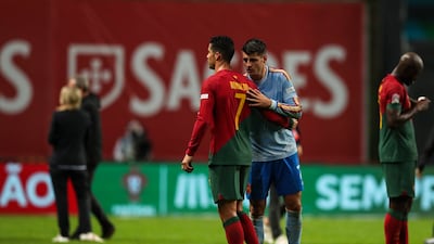 Alvaro Morata and Cristiano Ronaldo after the Nations League match between Portugal and Spain. EPA