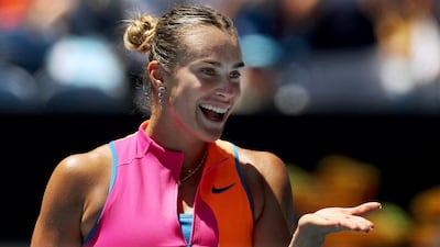 Aryna Sabalenka celebrates after winning her quarter-final match against Iva Jovic. Reuters