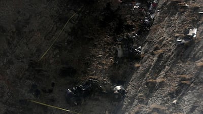 A view shows the site of a crashed plane owned by the private holding company of Turkish businessman Huseyin Basaran. Tasnim News Agency / Reuters