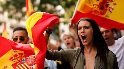 Spanish Nationalists during a demonstration against independence in Catalonia in Barcelona. Pau Barrena / AFP Photo / September 30, 2017