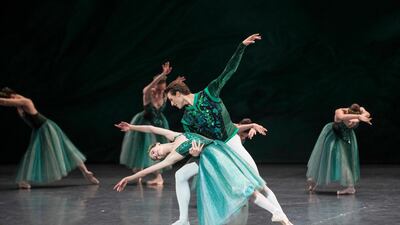 Hannah O’Neill and Hugo Marchand perform the Emeralds movement in the production, which is set to music by Gabriel Faure OnP