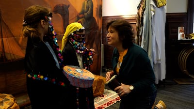 Hala Amer teaches children about Ramadan traditions at the Egyptian Culture Centre in Washington. Ahmed Issawy /The National