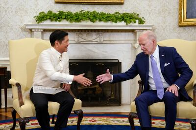 US President Joe Biden, right, with Ferdinand Marcos Jr, in the Oval Office of the White House in Washington, on May 1, 2023. The Biden administration embraced Marcos Jr as a key ally. AP