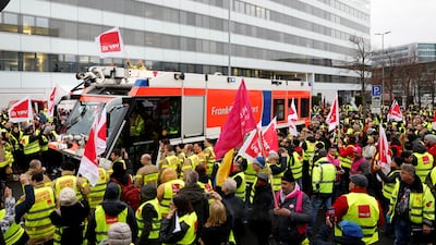 Workers strike in Frankfurt. Reuters