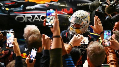 Race winner Max Verstappen celebrates after the race. Getty Images