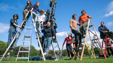 Taking steps at Ladderfest in The Meadows, Edinburgh. Now in its fifth year, the unusual event is dedicated to ladders of all kinds and sizes. PA