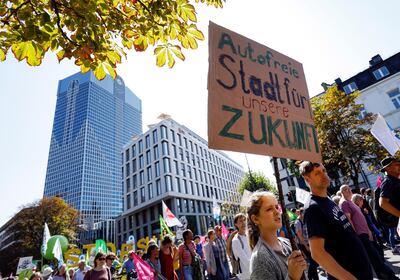 Climate change campaigners held protests in Frankfurt last week, calling on residents to ditch their cars to boost the environment. EPA