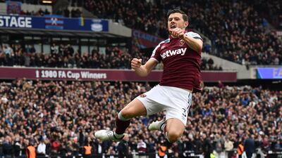 West Ham United's Aaron Cresswell celebrates after scoring the opening goal in the 2-1 Premier League win against Everton at the London Stadium. AFP