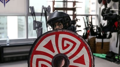 The kids sessions use soft padded weaponry, such as spheres, axes, shields and swords