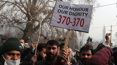 A protest in Srinagar last year relating to the scrapping of Jammu and Kashmir's special status. EPA