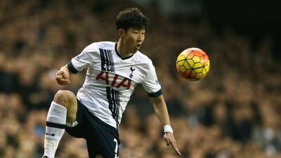 Tottenham Hotspur’s Son Heung-min controls the ball against Watford on Saturday at White Hart Lane. Justin Tallis / AFP