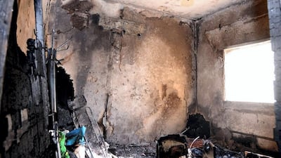 The fire tore through at least two apartments, including this one, killing five people in total. A further six residents and ten emergency service personnel were taken to hospital. Courtesy Sharjah Civil Defence