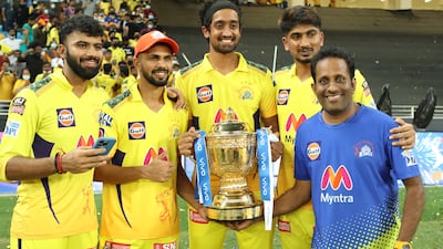 Ruturaj Gaikwad of Chennai Super Kings with the trophy after the final of the IPL against Kolkata Knight Riders at the Dubai International Stadium in the United Arab Emirates on October 15, 2021. All pictures Sportzpics for IPL