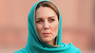 Catherine, Duchess of Cambridge arrives at the Badshahi Mosque within the Walled City during day four of their royal tour of Pakistan on October 17, 2019 in Lahore, Pakistan.