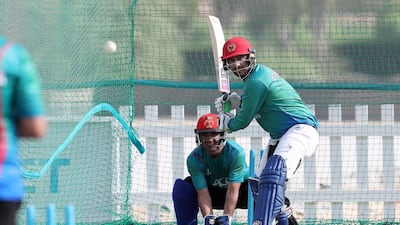 Afghanistan captain Asghar Stanikzai bats in the nets at Zayed Cricket Academy in Abu Dhabi. Pawan Singh / The National