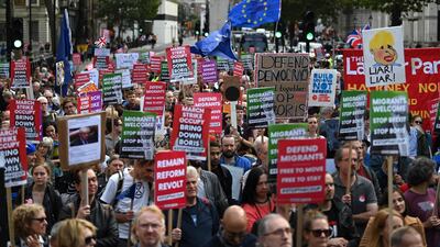 An anti-government protest in London today. Daniel Leal-Olivas / AFP