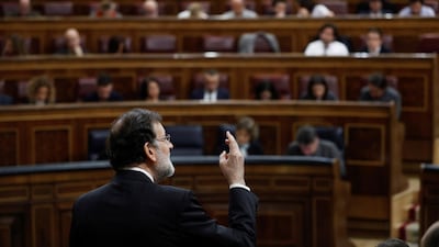 Spanish prime minister Mariano Rajoy delivers aspeech during the government's question time at the Spanish parliament's lower chamber in Madrid. Ballesteros / EPA