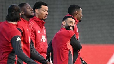 Mohamed Salah during training on Merseyside. AFP