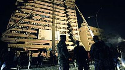 What remains of the inland revenue building in Colombo, Sri Lanka after a rebel group's attack damaged it on Feb 20.