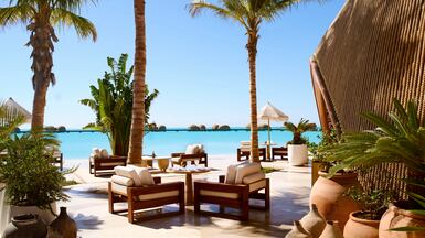 Outdoor seating at one of Sita's six pavilions in Nujuma, a Ritz-Carlton Reserve. Photo: The Ritz-Carlton