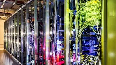 Fibre optic data cables connected to 5G servers. Abu Dhabi became the first capital in the world to be fully covered by a fibre optic network in 2011. Bloomberg