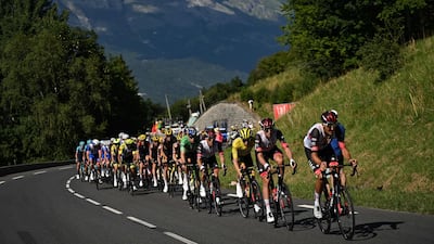 The peloton during Stage 10, a 148.1km ride between Morzine and Megeve, in the French Alps. AFP