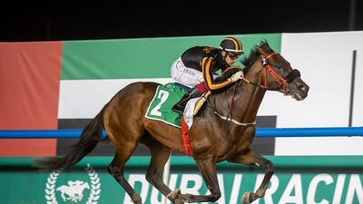 Antonio Fresu rides For The Top to win the Listed The Entisar at Meydan Racecourse on Thursday, December 2, 2021. Photo: ERA