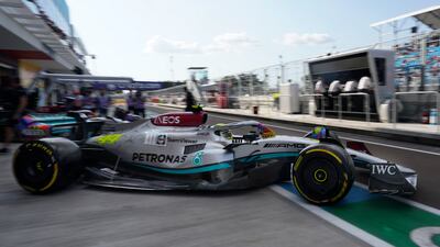 Lewis Hamilton exits the garage during the second practice session for the Formula One Miami Grand Prix. AP